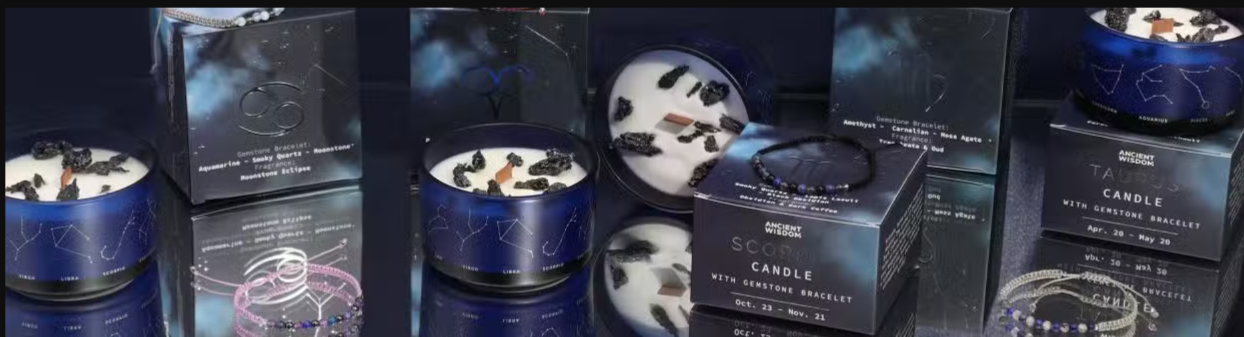 Zodiac Crystal Candles with Gemstone Bracelet